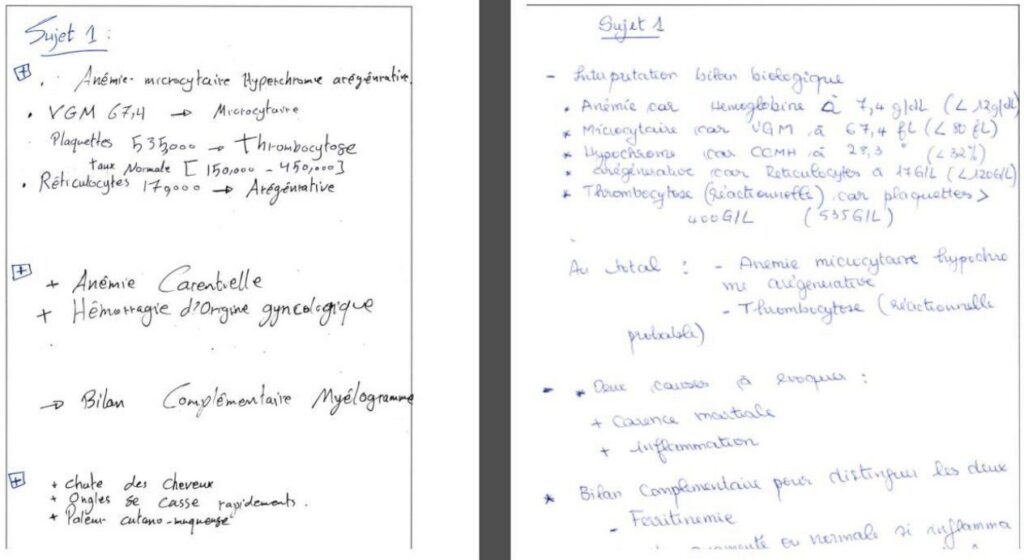 Pages de notes manuscrites, en contexte d’étude.