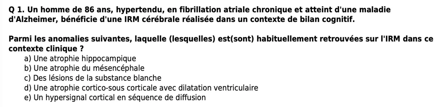 Question d’annale EVC de gériatrie sur la maladie d’Alzheimer et l’IRM cérébrale : troubles neurocognitifs