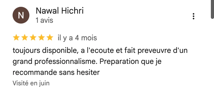 Avis Google 5 étoiles sur la formation EVC PrepEVC : formateur toujours disponible, grand professionnalisme