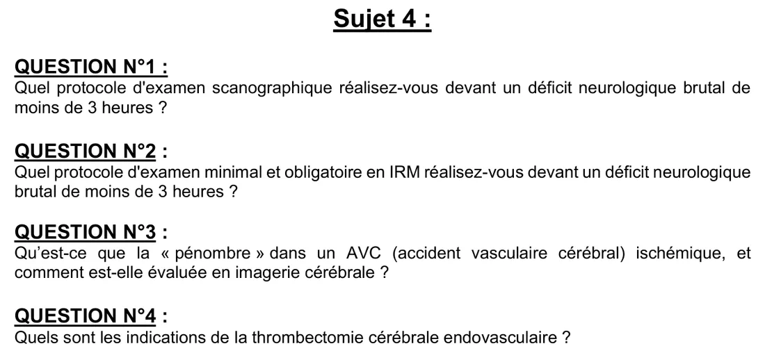 Annale EVC radiologie 2023, EVCF : sujet 4 sur l’imagerie de l’AVC
