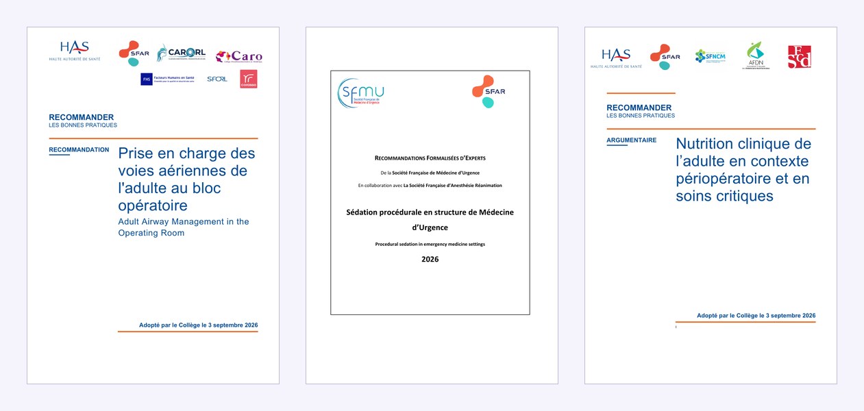 Couvertures de recommandations 2026 (HAS, RFE) à connaître : voies aériennes de l’adulte au bloc opératoire